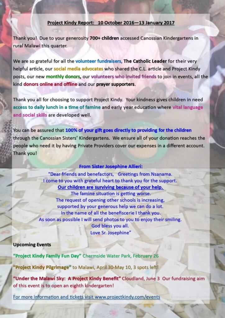 Project Kindy quarterly report oct 16 to jan 17