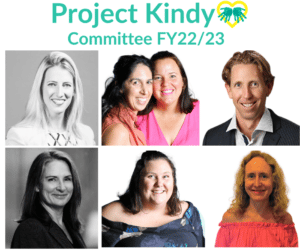 Project Kindy Committee for FY2223 with members from Quilpie, Queanbeyan, Melbourne and Brisbane. Steph Veitch is the treasurer, Rochelle Palmer is the secretary, Donna Power is the president and the general committee members are Geoff Smith, Karen Hutchinson, Cass Bull and Kate Prior.
